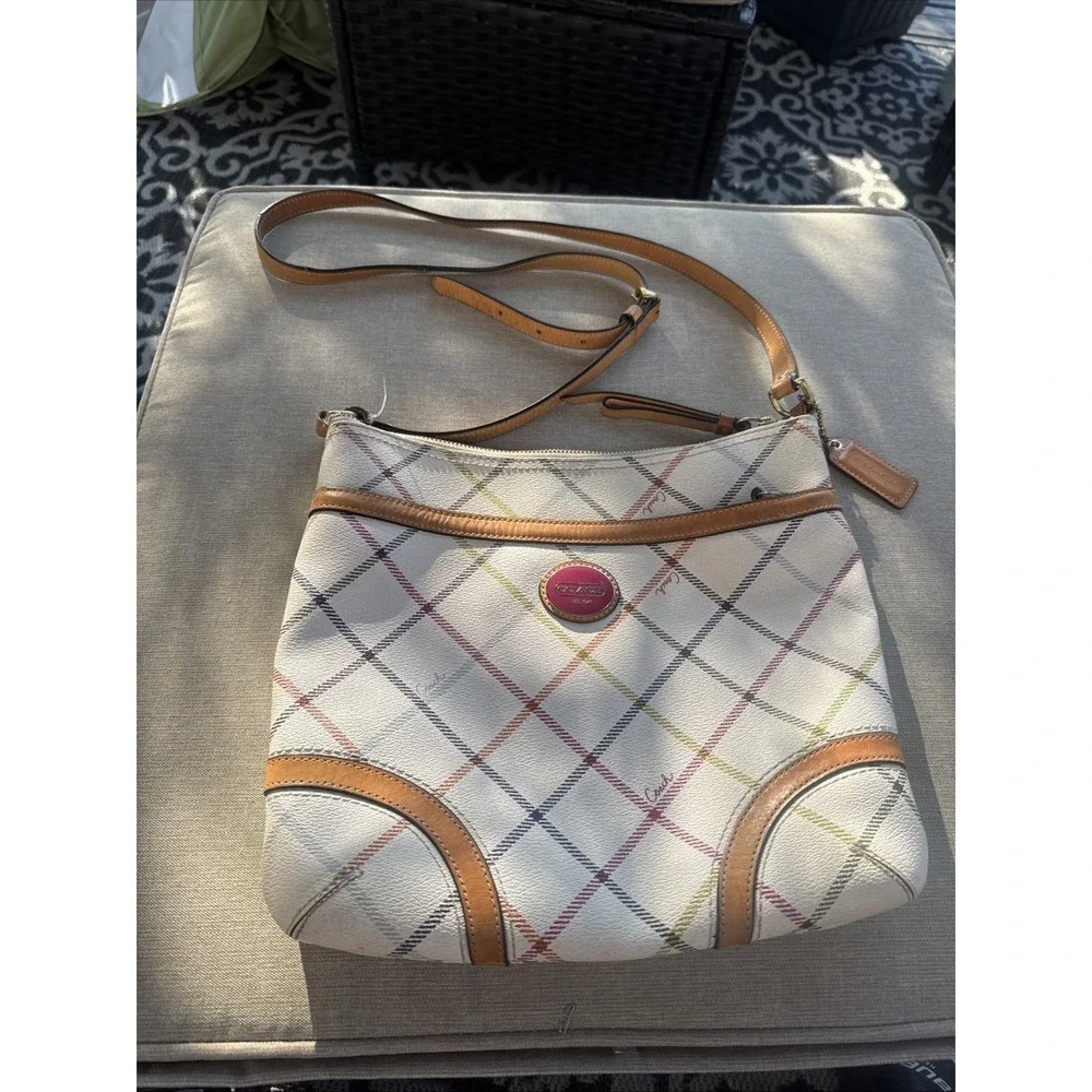 Coach Plaid Multicolor Signature Leather Tote w/Matching Wallet